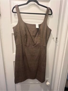 Banana Republic Plaid Square-Neck Sleeveless Dress in Brown